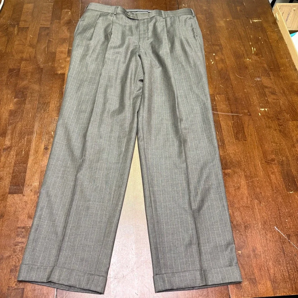 Marzoni Suit Mens 50 Gray Pinstripe Italian Wool Two Button Paisley Lining 40x34
